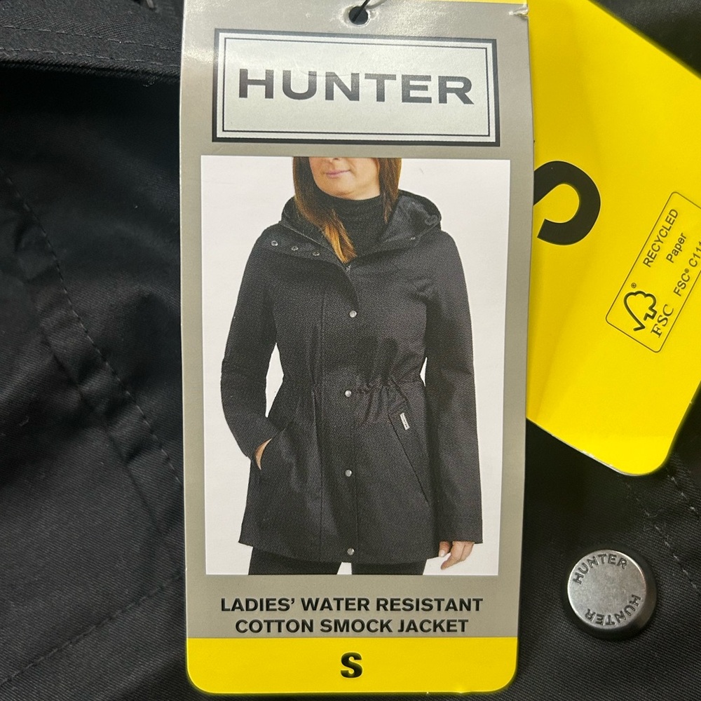 Hunter Womens Black Hooded Rain Jacket Small Waterproof Smock NWT